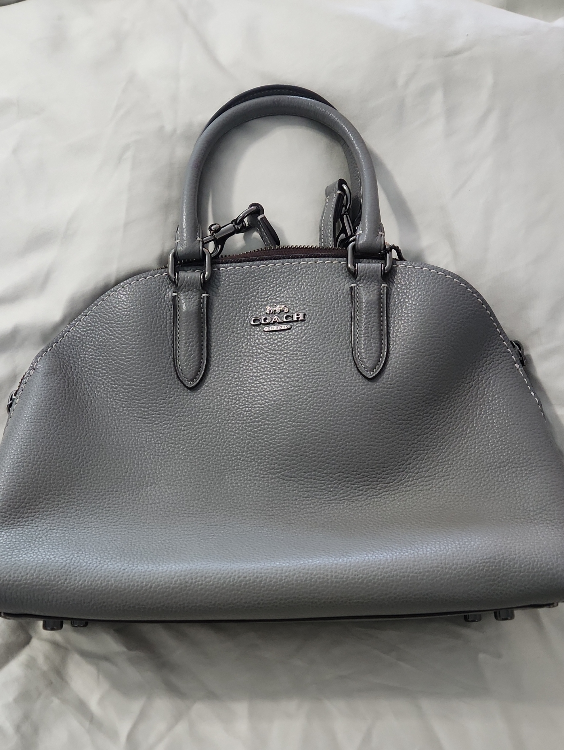 Coach Pebble Leather Satchel In Gray